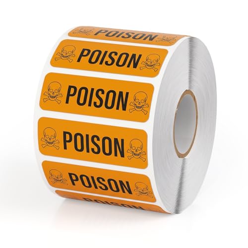 Étiquettes anti-poison orange vif 3,8x1,3 cm avec texte noir pour laboratoires x1000