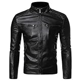 Maiyifu-GJ Men's Faux Leather Motorcycle Jacket Vintage Stand Collar Leather Biker Coat Fashion Lightweight Zipper Coats (Black2-3,Small)