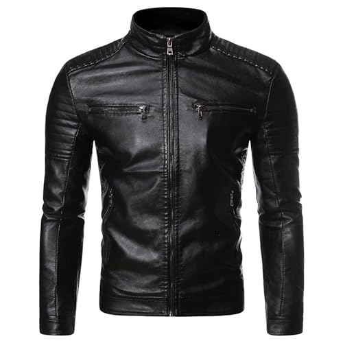 Maiyifu-GJ Men's Faux Leather Motorcycle Jacket Vintage Stand Collar Leather Biker Coat Fashion Lightweight Zipper Coats