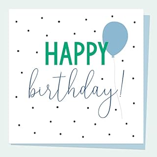 General Birthday Card for him - Feeling Bright Typography - Happy Birthday Blue Balloon Premium Greetings Card. Colourful, Minimalistic, Modern. Envelope Included (3464)