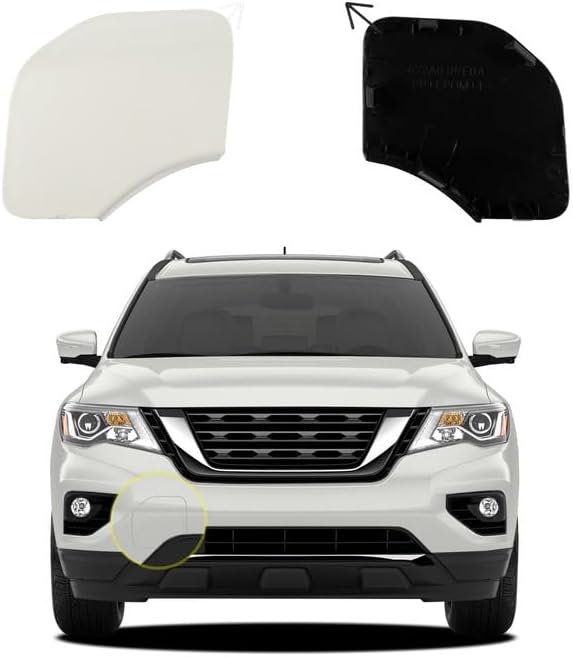 Car Front Bumper Tow Hook Cover Compatible with Nissan Pathfinder 2017 2018 2019 2020 Trailer Cover Cap 622A09PF0A 622A0-9PF0A Small Lid Towing Eye Cap White Right Passenger Side