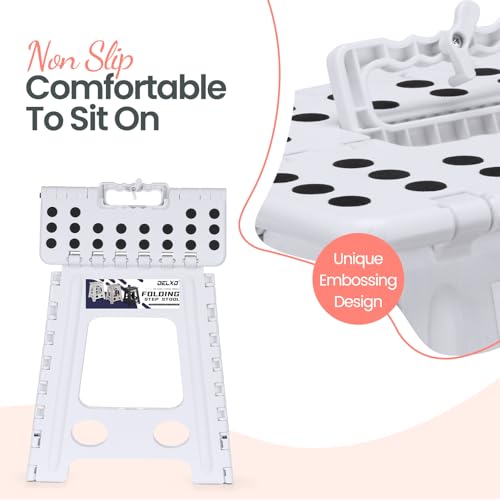Image of Delxo 16 Inch Folding Step Stool, White Step Stools for Kids Foldable,Portable Collapsible Step Stool with Handle, Folding Stool for Kitchen Bathroom,Bedroom,Garden
