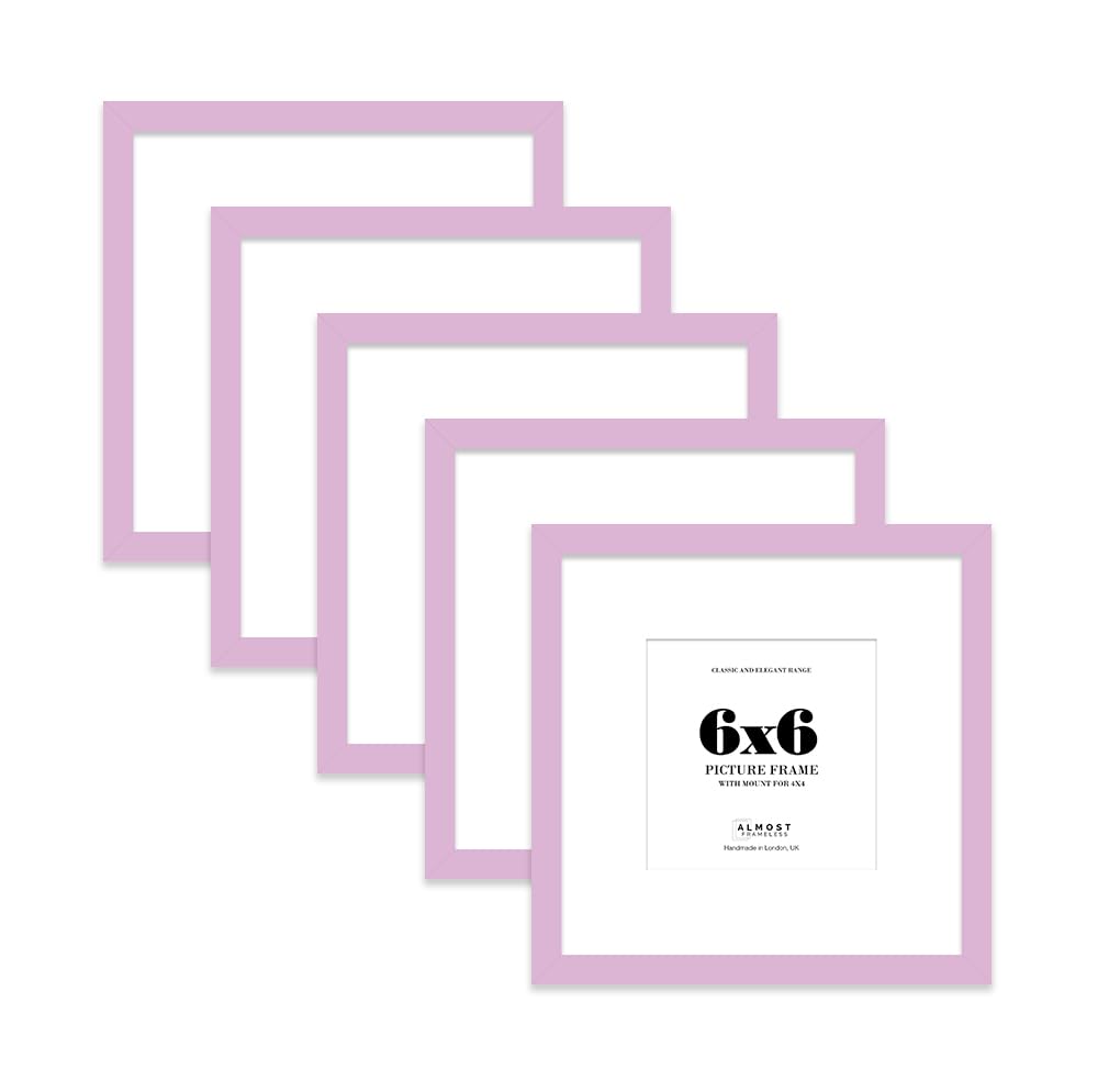 6x6 Lilac Picture Frame with Mount for 4x4 Photos, Prints - Modern Square Wall Frame, Set of 5