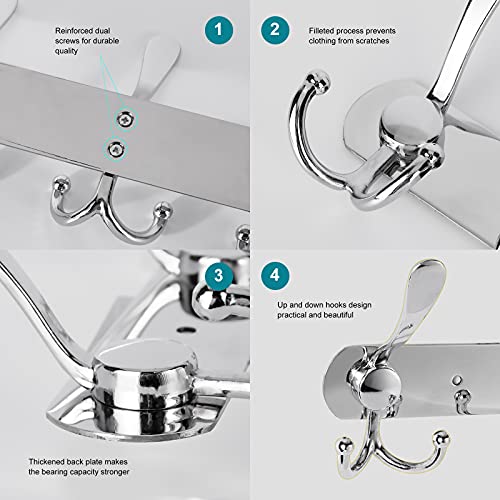 Qihtldsy Coat Rack Wall Mount, Stainless Steel Coat Hooks, 5 Tri Hooks, Heavy Duty Hook Rail For Coat Hat Towel Bag Purse Robes Bedroom Kitchen Bathroom Entryway - Silver, 2 Packs #TOP1
