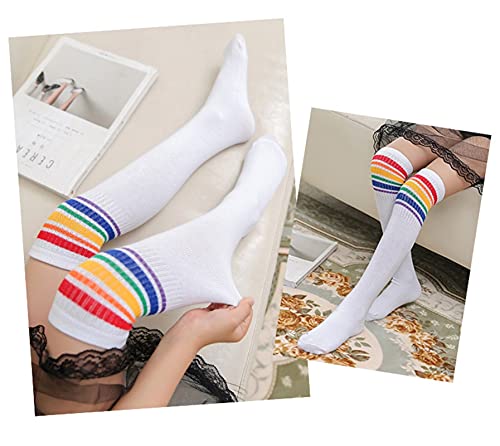 Womens Knee High Socks Knee High Socks for Girls Golf Casual Rainbow Socks (Color : White, Size : 35CM)2
