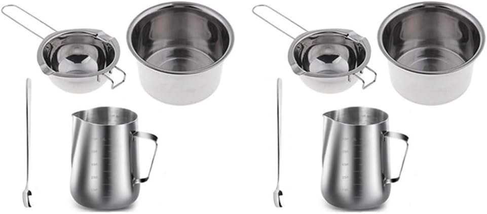 8 Set Stainless Steel Double Boiler Long Handle Wax Melting Pot, Pitcher & Mixing Spoon Candle Soap Making