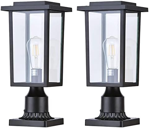 Outdoor Post Light 2 Packs Exterior Pole Lantern Lighting Fixture with E26 Base Waterproof Matte Black Finish Lamp for Patio Garden (Bulb not inclunded)