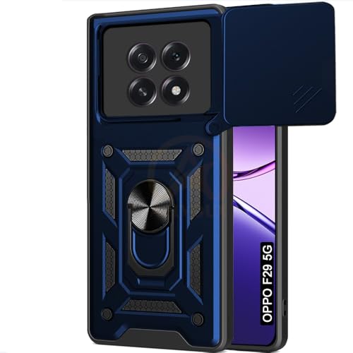 Image of Armor Bumper Back Cover Case for Oppo F29 5G Rotating Camera Cover, Ring Holder & Kickstand | Heavy Duty & 360 Degree Protection Oppo F29 5G Back Cover (Blue)