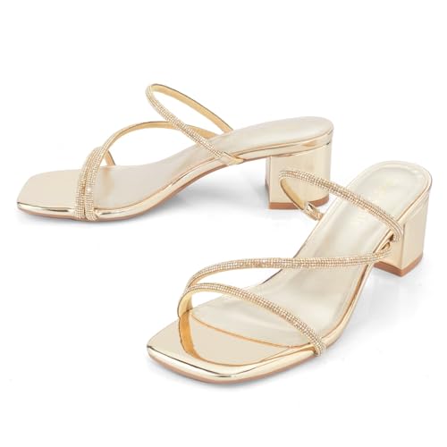 Image of Shoe'N Tale Strappy Heels For Women Low Chunky Block Heel Heeled Sandals Square Open Toe Slip On Slides Mules