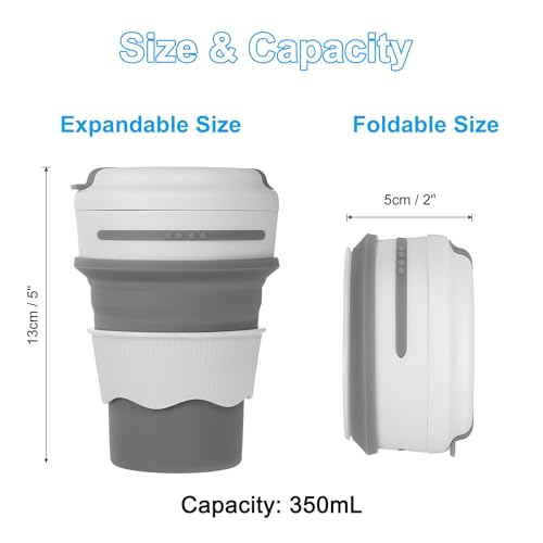 PATIKIL Collapsible Travel Cup, 350mL Travel Folding Cup with Lid Silicone Portable Drinking Cup for Traveling Camping Gray - Image 2