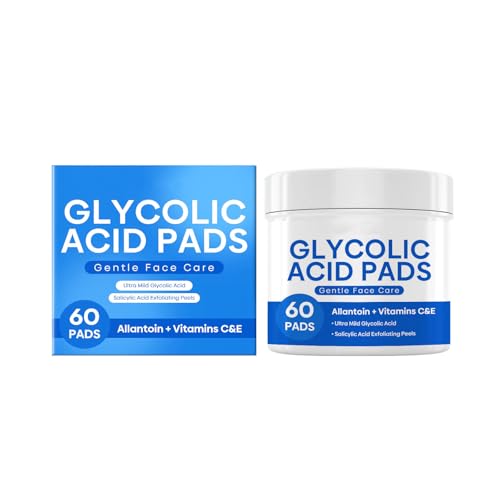 Glykolsäure Peel Pads 60 Stück,Resurfacing Gesichtspads mit 10% reiner Glykolsäure und 2% Salicylsäure,Gesichtspeeling Pads für Gesicht dunkle Flecken, Akne und reduziert feine Linien, Falten