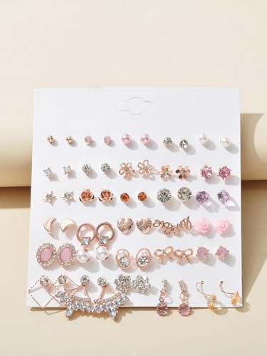 Image of Shining Diva Fashion 30 Pairs Combo Set Stylish Crystal Pearl Earrings for Women and Girls