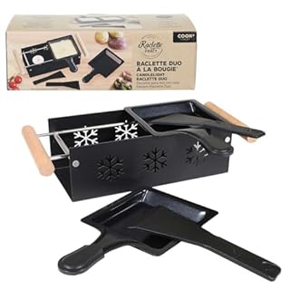 COOK CONCEPT, KC2486, Raclette Duo à la Bougie, Plaque de Cuisson Spécifique, Design Élégant en Métal et Bois, Idéal pour 2 Personnes, Dimensions 62x32x11 cm, Noir