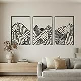 Peryiter 3 Pcs Metal Wall Art Decor Landscape Mountain Wall Hanging Decor for Living Room Abstract Minimalist Modern Mountain Line Pictures Bathroom Office Home Gifts Indoor(Black)