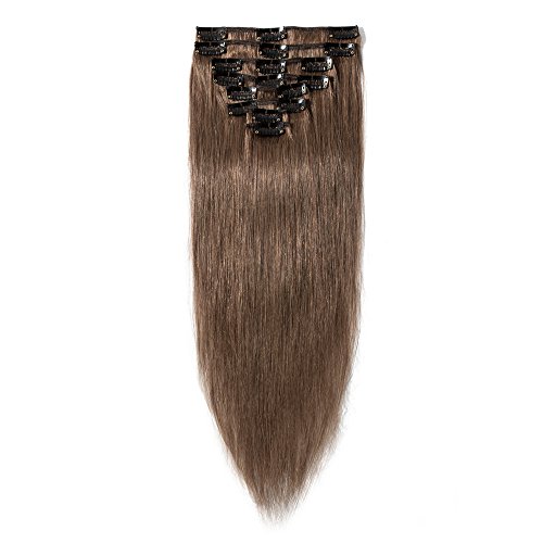Clip Hair Extensions Human Hair Clip in Hairpiece Straight for Women 95g Light Brown