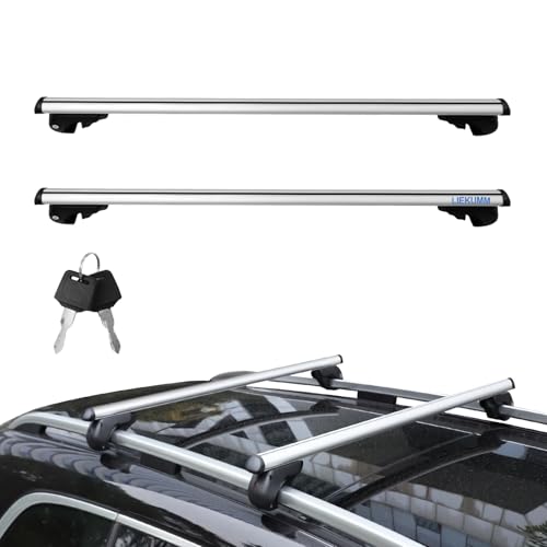 LIEKUMM Baca universal de 120 cm, incluye cerradura, portaequipajes de aluminio para portabicicletas y cajas de techo, 2 unidades, capacidad de carga de 75 kg para rieles de techo cerrados y abiertos