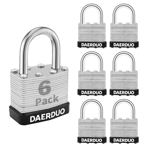 Image of 6 Pack 40 mm (1-9 /16 inch) Keyed Alike Laminated Padlocks with 12 Keys, Hardened Steel Short Shackle, Heavy-Duty Locks for Gym Lockers, Toolboxes, School Lockers, and Hasp Latches