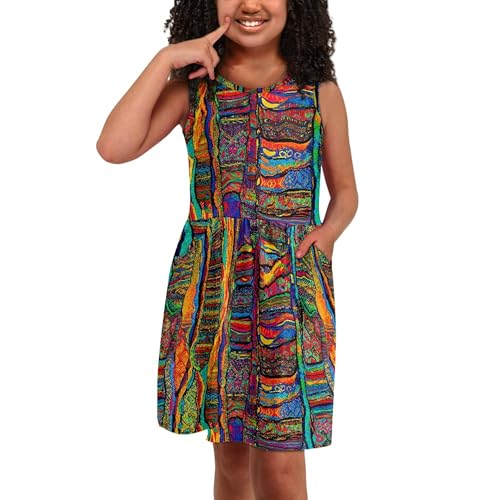Boho Tribal Girls Sleeveless Dress with Pockets African Print 2-14Y3