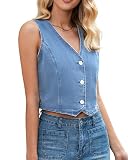 LookbookStore Denim Sleeveless Vests Tops for Women Jean Vest Jacket Medium Blue Size Medium Size 8 10