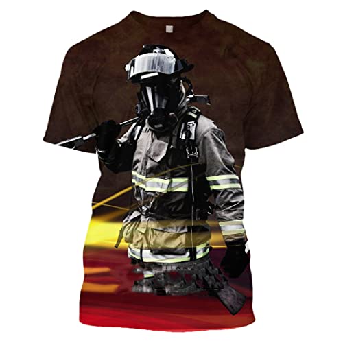 T-shirt d'été manches courtes homme impression 3D Pompier ultra réaliste T-95