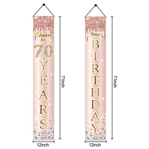 Image of 70th Birthday Decorations Cheers to 70 Years Door Banner for Women, Pink Rose Gold 70 Birthday Sign Party Supplies, Happy Seventy Birthday Porch Decor for Outdoor Indoor