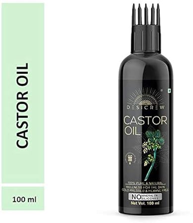 Desi Crew 100 % Pure Castor Oil - WITH COMB APPLICATOR - Cold Pressed - For Hair and Skin Oil 100mL Hair Oil (100 ml)
