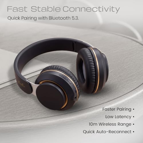 Image of PunnkFunnk FusionBeat Wireless Bluetooth Headphones with BT 5.3, Noise Cancelling, Hi-Res Audio, 40mm Drivers, Deep Bass, Memory Foam Ear Cushions, Over-Ear Headset, Teens & Adults (Black)