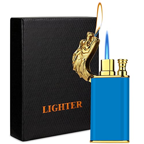 Encendedor dragón de doble llama a prueba de viento azul miniatura 1