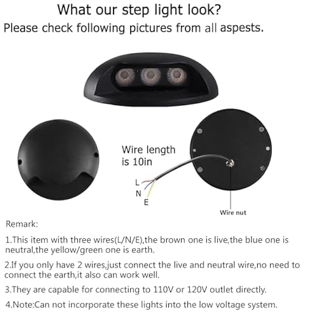 Outdoor Step Lights,High Voltage 120V 110V,3W LED Deck Light Wire,Warm White 3000K,Aluminum Housing,Surface Mount Wall Lights,Indoor Stair Lighting for Landscape,Fence,Well,Pathway,Pack of 4