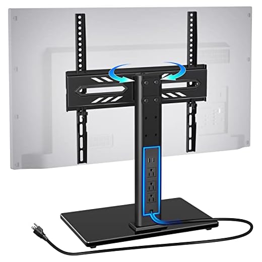 Greenstell TV Stand with Power Outlet, Universal TV Mount Stand for 27-55 inch TVs, Height Adjustable, Swivel Table Top TV Stand with Tempered Glass Base, Holds up to 88 LBs, Max VESA 400x400mm
