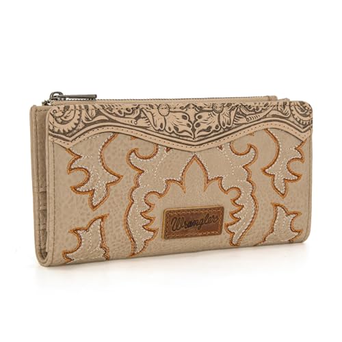 Image of Wrangler Wristlet Wallets Western Wallet for Women Floral Tooled Womens Wallet Boot Stitch Purses