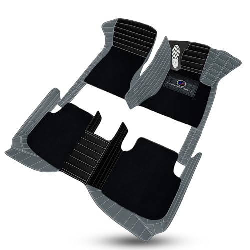 Image of Autofurnish Exclusive 9D Car Mat Full Set for Mahindra XUV700 (5 Seater) 2021 || Luxury Leather Dual-Stitch Full Set 9D Car Floor Mat || 100% Waterproof || Color : Black Charcoal Grey