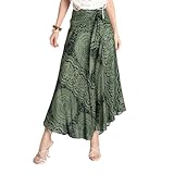 Tranquil Threads Boho Maxi Skirt for Women, Beach Sarong Wrap, Vacation Summer Skirt Dress Combo Olive Blossom M