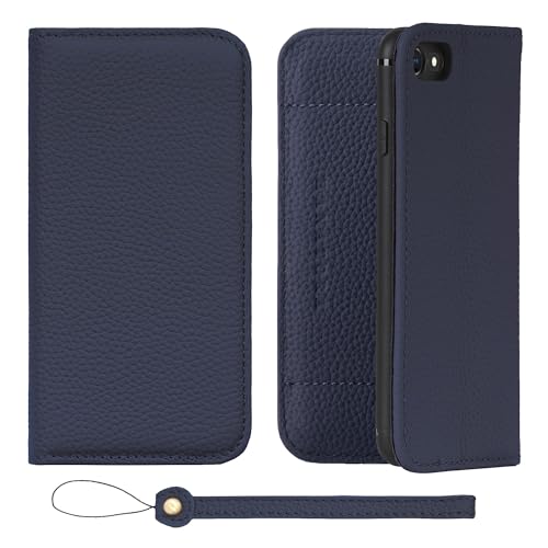 HANATORA iPhone8 7 SE3 SE2 (第3世代 第2世代) ケース 手帳型 本革 スマホケース スマホ スタンド ストラップ 付き シュリンクカーフレザー ギフト ベルトなし マグネットなし ネイビー H1SPA-8SE-Navy ギフト 誕生日ギフト 女性 彼女 お母さん お父さん 人気商品 30代 40代 50代 60代 70代