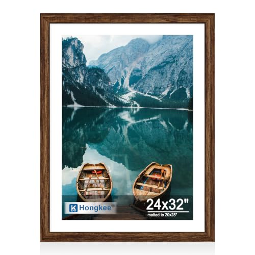 Hongkee 24x32 Poster Frame, Rustic Brown Wood Style, Wall Mounting