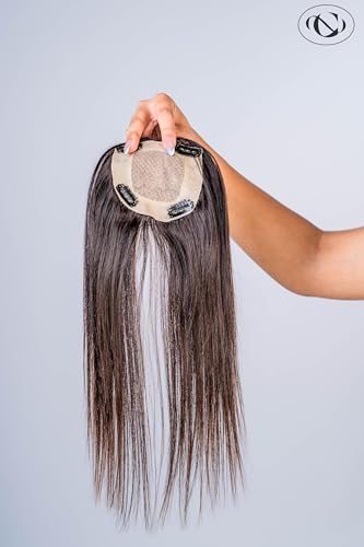 Image of Capilus 100% Human Hair Extensions for Women, Clip in Scalp Topper /Hair Topper, Silk Based- (9 inchx7 inch, 22 Inches, Natural Brown)