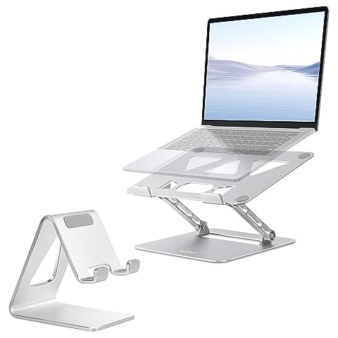 Aoviho Desk Cell Phone Stand Bundle with Laptop Stand Holder (Silver) Cover