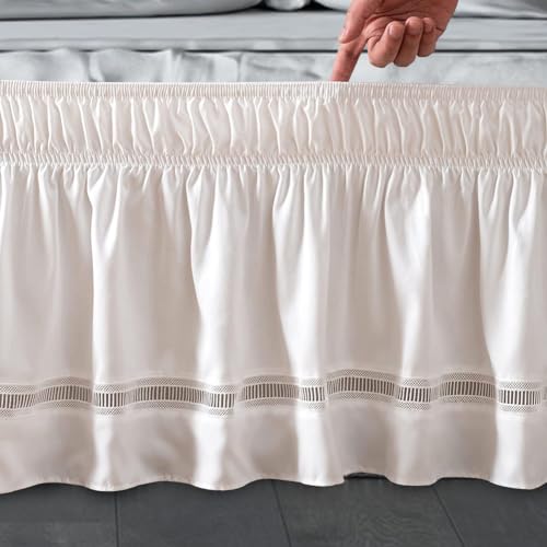 Mekek Saia de cama envolvente saia de cama de renda com babados cor sólida lavável na máquina saia d