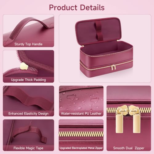 Image of Travel Hair Dryer Case for Shark Flexstyle, Double-Layer Carrying Case for Shark Flex Style Blow Dryer, Portable Hair Tools Storage Organizer Bag for FlexFusion Beauty Hairdryer Attchments (Cherry)