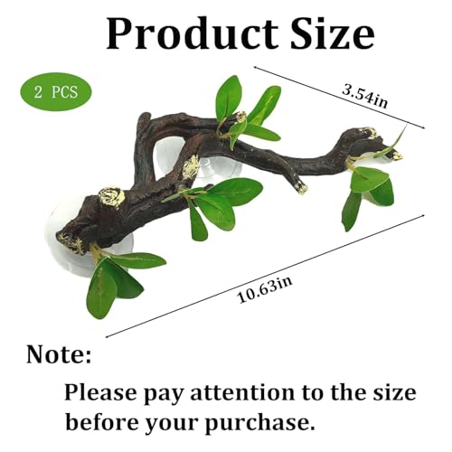 Image of PINVNBY 2 PCS Reptile Corner Branch Terrarium Plant Decoration Branches for Reptiles with Suction Cup for Amphibian Lizard Snake Climbing Ornament