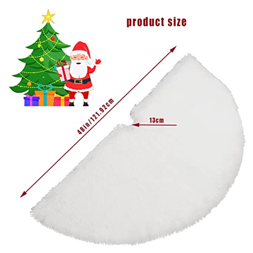 Faux Fur Christmas Tree Skirt 48 Inches, White Plush Skirt for Merry Christmas Party Christmas Tree Decoration, White Christmas Tree Skirt