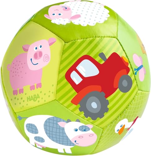 HABA Babyball Bauernhof – Weicher Greifball für Babys & Kleinkinder ab 6 Monaten – Spielerisches Fördern von Motorik & Koordination – 11 cm Durchmesser – 1302483001