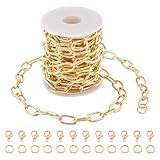 Boutigem Cadenas de clip dorado de 16.4 pies para hacer joyas, cadenas de clip de aluminio de 20 x 11.5 x 2.5 mm, alambre soldado de metal para hacer pulseras, collares para mamá, mujeres y hombres