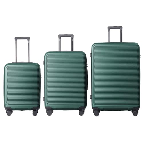 3-Piece ABS Hardshell Luggage Set, 20/24/28 Inch Spinner Suitcases with TSA Lock, Telescoping Handle (Dark Green)
