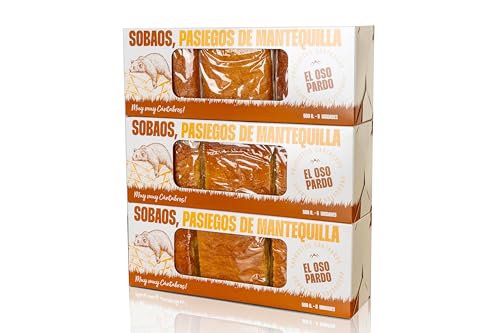 EL OSO PARDO Sobaos Pasiegos IGP - Receta Tradicional de Cantabria, Bizcocho de Mantequilla, 6 uds. Tamaño Mediano, Caja 500 g.