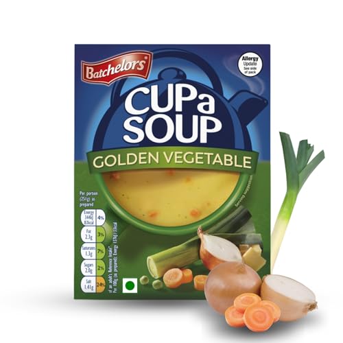 Image of Batchelors Cup a Soup Golden Vegetable, 82g (4 Sachets) | Instant Vegetable Soup | Carrot, Onion, Leek, Peas & Swede | Low Fat Vegetarian | Just Add Hot Water