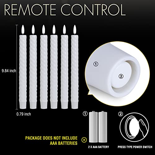 Pineapple Flameless Taper Candles Battery Operated Flickering With Remote - 6 Pack 9.8 Inches Spiral White Holiday Candles Led Candlesticks, 3D Flickering Window Candles For Valentine Day, Wedding #TOP4