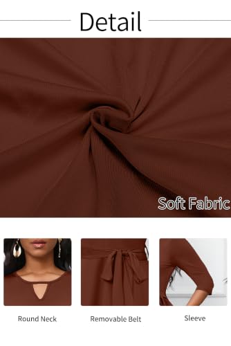 Image of CLOCOR Midi Dresses for Women Casual A-Line Fit and Flare Dress Crewneck 3 /4 Sleeve Keyhole Cocktail Party Church Dress
