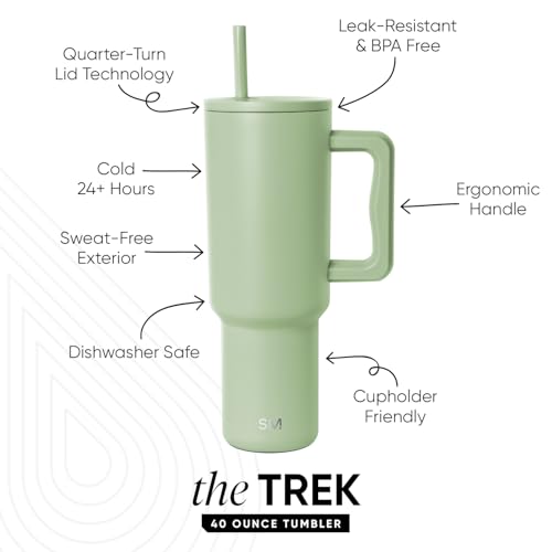 Image of Simple Modern 40 oz Tumbler with Handle and Straw Lid | Insulated Cup Reusable Stainless Steel Water Bottle Travel Mug Cupholder Friendly | Gifts for Women Men Him Her | Trek Collection | Meadow Mist