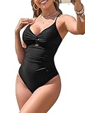 ZAFUL Women's One Piece Swimsuits Cut Out Tummy Control Twist Front Bathing Suit Sexy Tie Back Push Up Slimming Swimwear Black